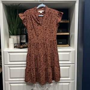 Monteau Los Angeles L floral dress brown good condition with ruffles
